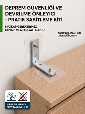 Esplendor Ephase 3 Set Küçük Boy Deprem Güvenliği Kendinden Yapışkanlı 55X55MM Mobilya Eşya Dolap Sabitleme Aparatı