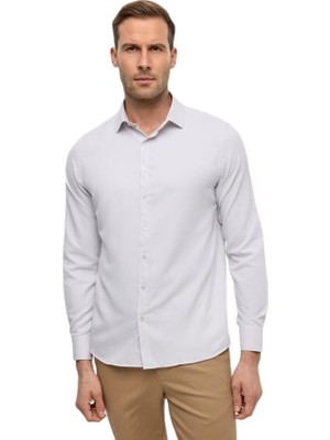 Esplendor Ekru Slim Klasik Yaka Cepsiz Casual Gömlek