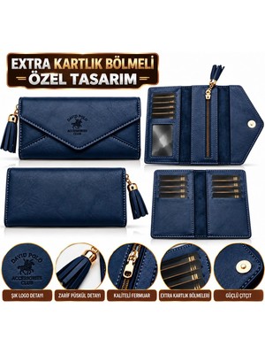 Elan Collection Kadın Cüzdan Özel Tasarım Yumuşak Püskül Aksesuarlı Extra Çıkarılabilir Kartlık Bölmeli Çok Bölmeli Kadın Cüzdan Lacivert