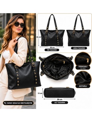 Elan Collection Kadın Çanta Yeni Sezon Özel Tasarım Büyük Boy Kemer Detaylı Yumuşak Premium Çanta Siyah