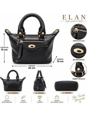 Elan Collection Kadın Çanta Premium Tasarım Astarlı Iç Dış Fermuarlı Bölme El Kol ve Omuz Çantası Siyah