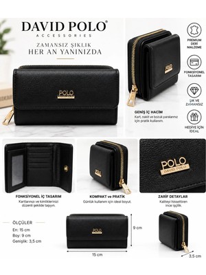 Elan Collection Kadın Cüzdan Premium Tasarım Polo Armalı Çok Bölmeli Kartlıklı Bozuk Para Bölmeli Şık Kullanışlı Cüzdan Siyah