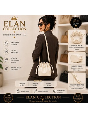 Elan Collection Kadın Çanta Büzgülü Yeni Tasarım Yumuşak Ayarlanabilir Askılı Çapraz ve Omuz Çantası Bej