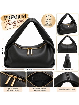 Elan Collection Kadın Çanta Yeni Sezon Premium Tasarım Lüx Yumuşak Dokulu Hobo Çanta Siyah