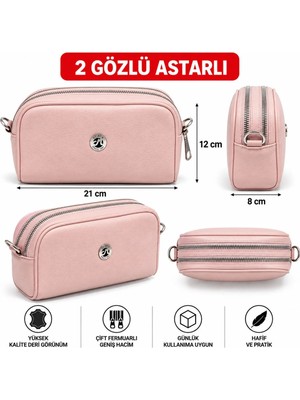 Elan Collection Kadın Çanta Çift Gözlü Premium Yumuşak Astarlı Günlük Şık El Kol Çapraz ve Omuz Çantası Pembe