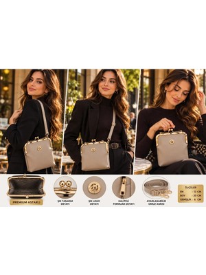 Elan Collection Kadın Lüx Çanta Klipsli Çok Gözlü 2 Farklı Bölmeli El Omuz ve Çapraz Kadın Çanta Bej