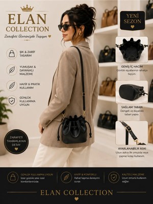 Elan Collection Kadın Çanta Büzgülü Yeni Tasarım Parlak Yumuşak Ayarlanabilir Askılı Çapraz ve Omuz Çantası Siyah