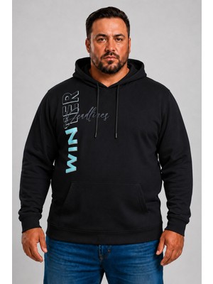 Moc Grande MocGrande Büyük Beden Kapüşonlu Sweat Double Face Winter 25700 SIYAH