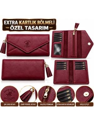Elan Collection Kadın Cüzdan Özel Tasarım Yumuşak Püskül Aksesuarlı Extra Çıkarılabilir Kartlık Bölmeli Çok Bölmeli Kadın Cüzdan Bordo