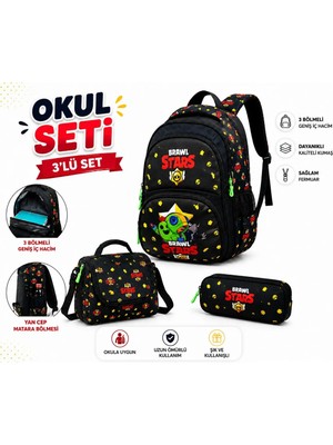 Elan Collection Okul Çantası 1.kalite 3 Lü Set Erkek Çocuk Okul Seti Sırt Çantası Beslenme Çantası ve Kalemlik