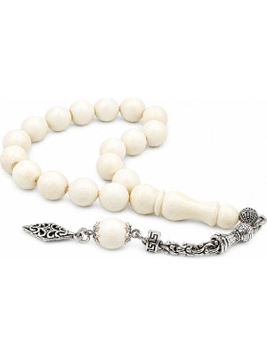 Murty99 Gümüş Kamçılı Küre Kesim Deve Kemiği Efe Maskot Tesbih 12 mm