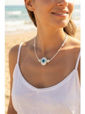 Hilera Handmade Bohem Beyaz Nazar Kolye