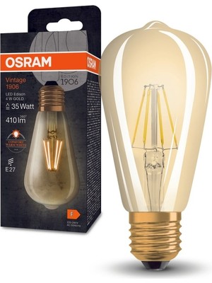 TeknoKapsül Vintage Gold Edison 4W 2400K 410LM E27 Duy Flamanlı Sarı Işık Ampul