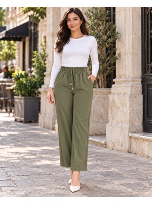 TeknoKapsül Kadın Beli Lastikli Pantolon - Haki / 40