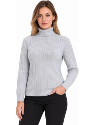TeknoKapsül Balıkçı Yaka Tam Boğazlı Kalın Fitilli Regular Fit Triko Kazak - Gri - Gri / 2xl