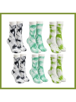 Bezos Unisex Batik Desenli Çorap 6'lı Set Renkli Pamuklu Uzun Soket Dikişsiz Nefes Alan Günlük Spor Çorabı Vlr