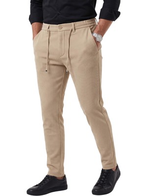 Deepsea Erkek Slim Fit Fitilli Bej Pantolon – Ipli Esnek Bel Pamuklu Kışlık 2701300