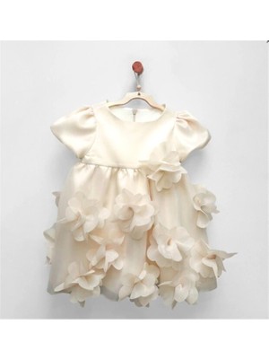 Andywawa Kız Bebek Baby Chic Fırfırlı Çiçek Baskılı Elbise Ekru AC26777