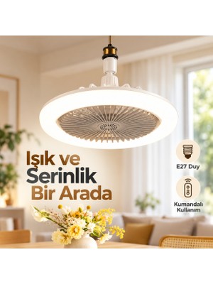 Kumandalı E27 LED Avize ve Tavan Vantilatörü - 4239011-1923
