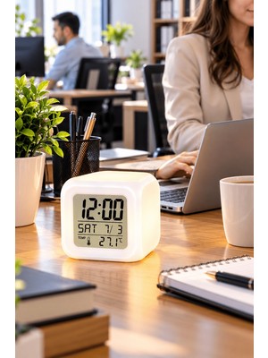 Str Store Modern Tasarımlı Küp Saat LED Aydınlatmalı Dijital Alarm Saati
