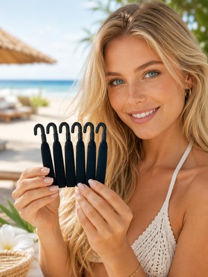 Str Store Plastik Kancalı Lastik Saç Tokası Seti, Kadın Toka 6'lı Set Siyah