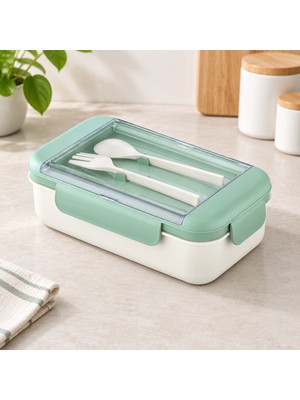 Str Store 2 Bölmeli Beslenme Kabı Şeffaf Kaşıklıklı Kapak