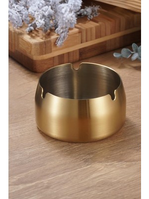 Str Store Çelik Gold 8 cm Derin Kafe Restaurant Lokanta Yuvarlak Kül Tablası Küllük MT173SR