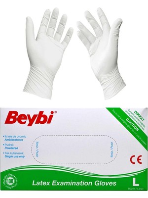 Beybi Large (Büyük Boy) Latex Pudralı Muayne Eldiveni 100'LÜ Paket