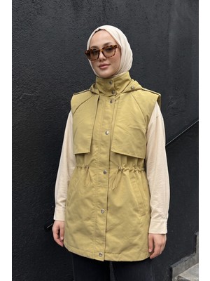 Lale Butik Kadın Beli Büzgülü Ince Yelek 2249 Açık Haki