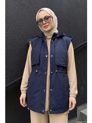 Lale Butik Kadın Beli Büzgülü Ince Yelek 2249 Lacivert