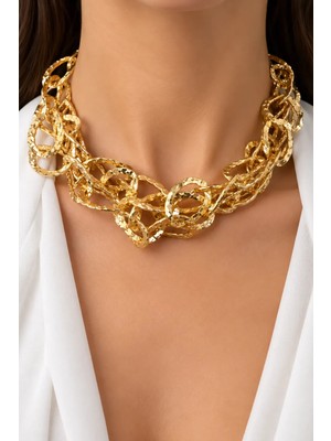 Sose Moda Yıldız Işli Üç Sıra Gold Zincir Kolye