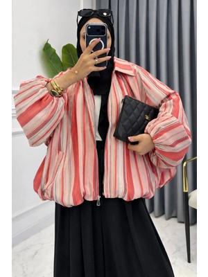 Thek Butik Çizgili Oversıze Bomber Ceket