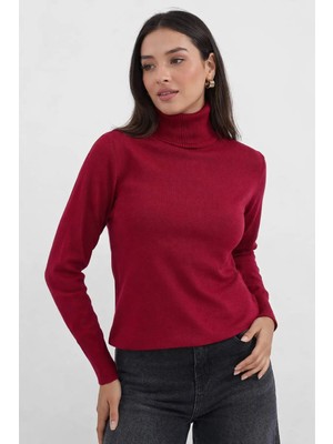 Missruba Kadın Bordo Balıkçı Yaka Triko Kazak - DK0001