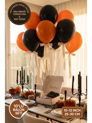 Partixa Cadılar Bayramı Halloween 10'lu Lateks Balon Seti Mat Doğal Lateks Kostüm Partisi ve Balkabağı Balonları Balkabağı Turuncusu Mat Siyah