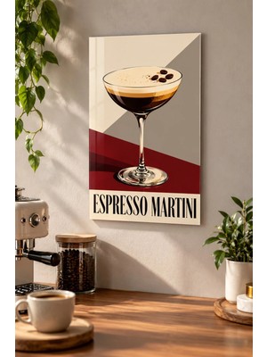 Gökçeoğlu Cam Tablo Temperli Cam - Espresso Martini Retro Kahve ve Kokteyl Temalı - Cam Tablo 25 x 35