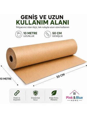 & Blue Home Kraft Kağıt Rulosu – Paketleme ve Ambalaj Kağıdı, Koli ve Kargo Paketleme Kağıdı, Hediye Paketleme (50CM x 10MT)