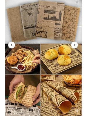 Adet Retro Gazete Desenli Ambalaj Kağıdı - 35X25 cm Yağ Geçirmez Sandviç ve Burger Kağıdı - Gıda ile Temasa Uygun Kraft Fırıncı Kağıdı