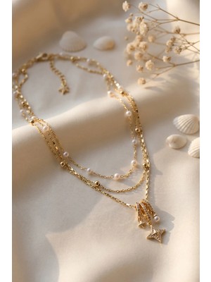 Yakup Tokatlı Moda Ytm Gold Renk Pirinç Charmlı Model Kombin Kadın Kolye TCXBKO11257