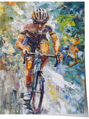 Zestia Yağlı Boya Sanat Premium Poster, Yol Bisikletçisi Kompozisyonu, No: 20448