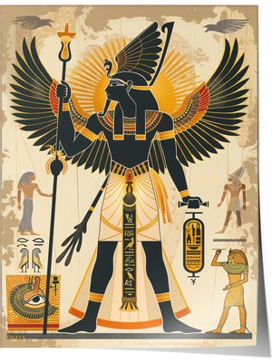 Zestia Mısır Mitolojisi Sanat Premium Poster, Horus Tanrısı Kanatlı Figür, No: 20379