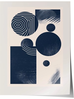 Zestia Geometrik Desen Premium Poster, Lacivert Soyut Blok Kompozisyonu, No: 20431