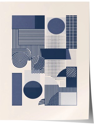 Zestia Geometrik Desen Premium Poster, Lacivert Kare ve Çizgi Kompozisyonu, No: 20436