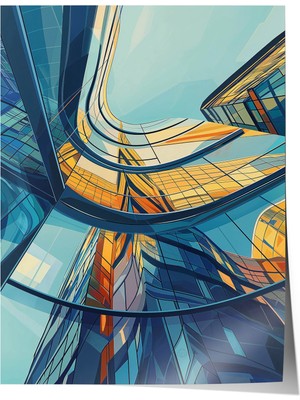 Zestia Modern Mimari Sanat Premium Poster, Soyut Gökdelen Kompozisyonu, No: 20355