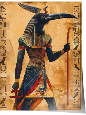 Zestia Mısır Mitolojisi Sanat Premium Poster, Thoth Tanrısı Hiyeroglif Sanatı, No: 20376