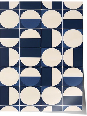 Zestia Geometrik Desen Premium Poster, Lacivert Daire ve Yarım Ay Motifleri, No: 20428