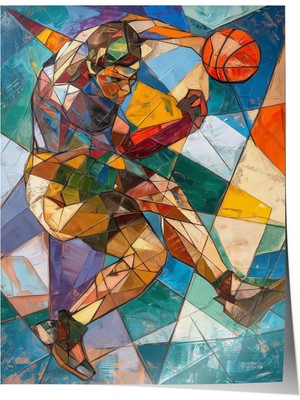 Zestia Modern Kübist Sanat Premium Poster, Basketbolcu Figürü, No: 20369