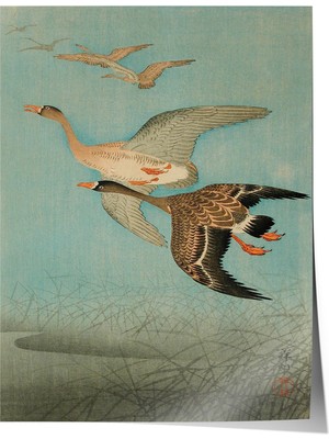 Zestia Ukiyo-E Japon Premium Poster, Gökyüzünde Uçan Yaban Kazları, No: 20532