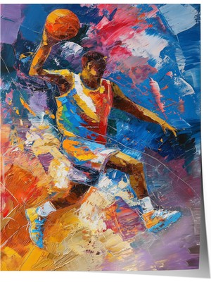 Zestia Soyut Yağlı Boya Premium Poster, Basketbolcu Figürü, No: 20400