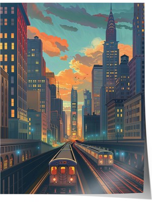 Zestia Vintage Seyahat Premium Poster, New York Şehir Manzarası, No: 20351