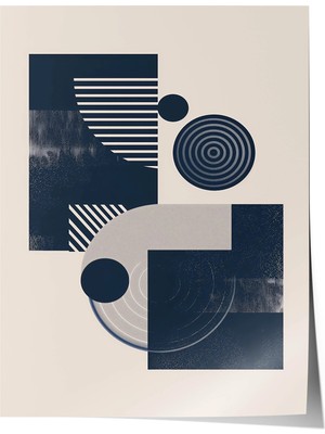 Zestia Geometrik Desen Premium Poster, Lacivert Dikdörtgen Daire Deseni, No: 20430